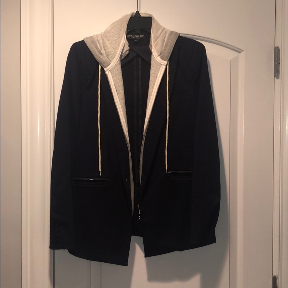 Navy Central Park West Blazer w Zip Out Grey hood